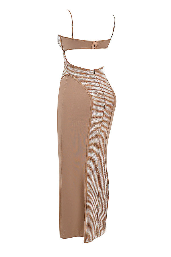 Sukienka maxi Cafe au Lait z brokatem