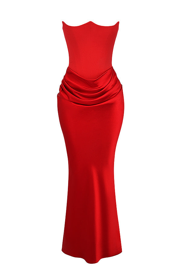 Elegancka gorsetowa sukienka maxi bez ramiączek