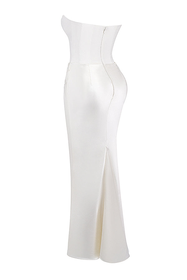 Elegancka gorsetowa sukienka maxi bez ramiączek