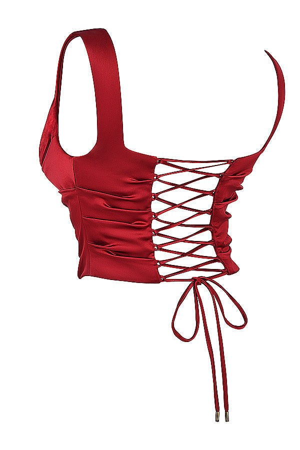 Gorset i spódnica w kolorze rubinowo-czerwonym