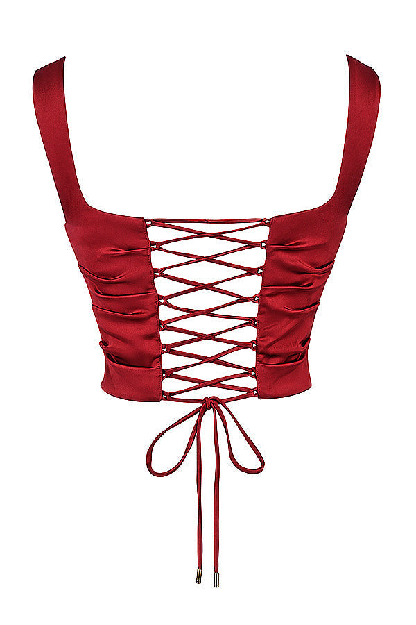 Gorset i spódnica w kolorze rubinowo-czerwonym