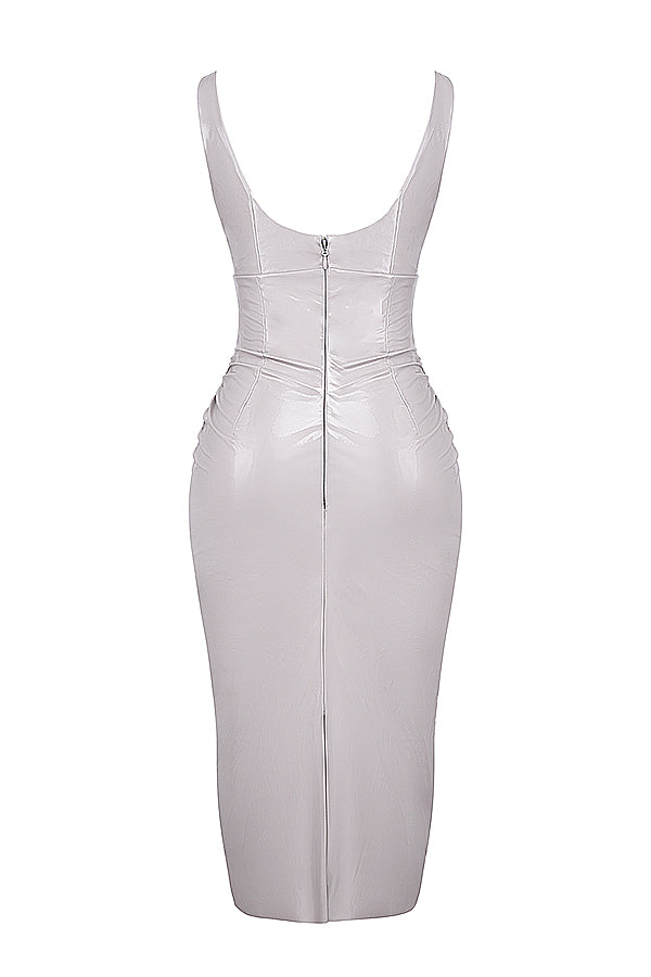 Winylowa sukienka midi z fioletowego lodu
