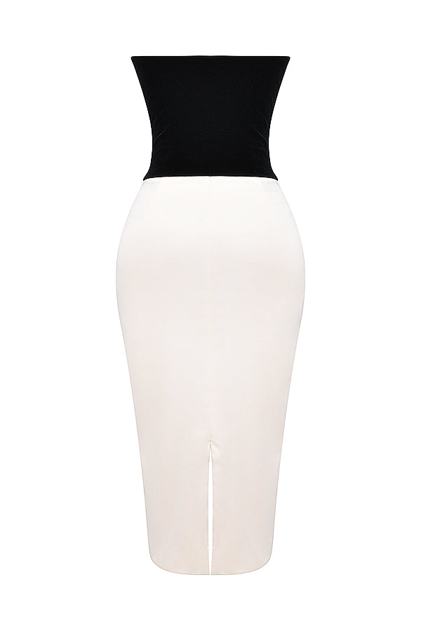 Gorsetowa sukienka bez ramiączek w kolorze kremowo-czarnym