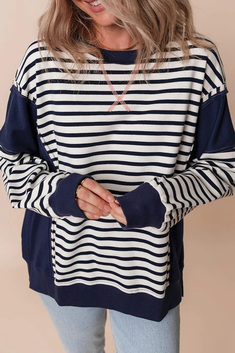 Bluza z luźnym niebieskim paskiem