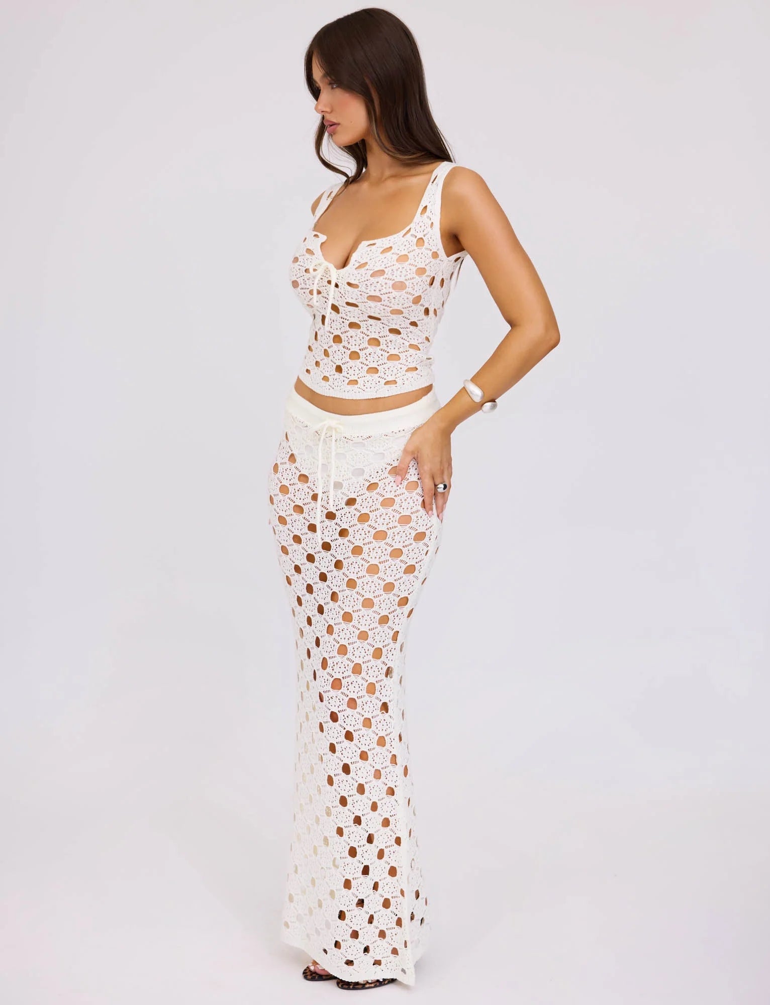 Spódnica maxi z dzianiny z odkrytym wzorem i topem