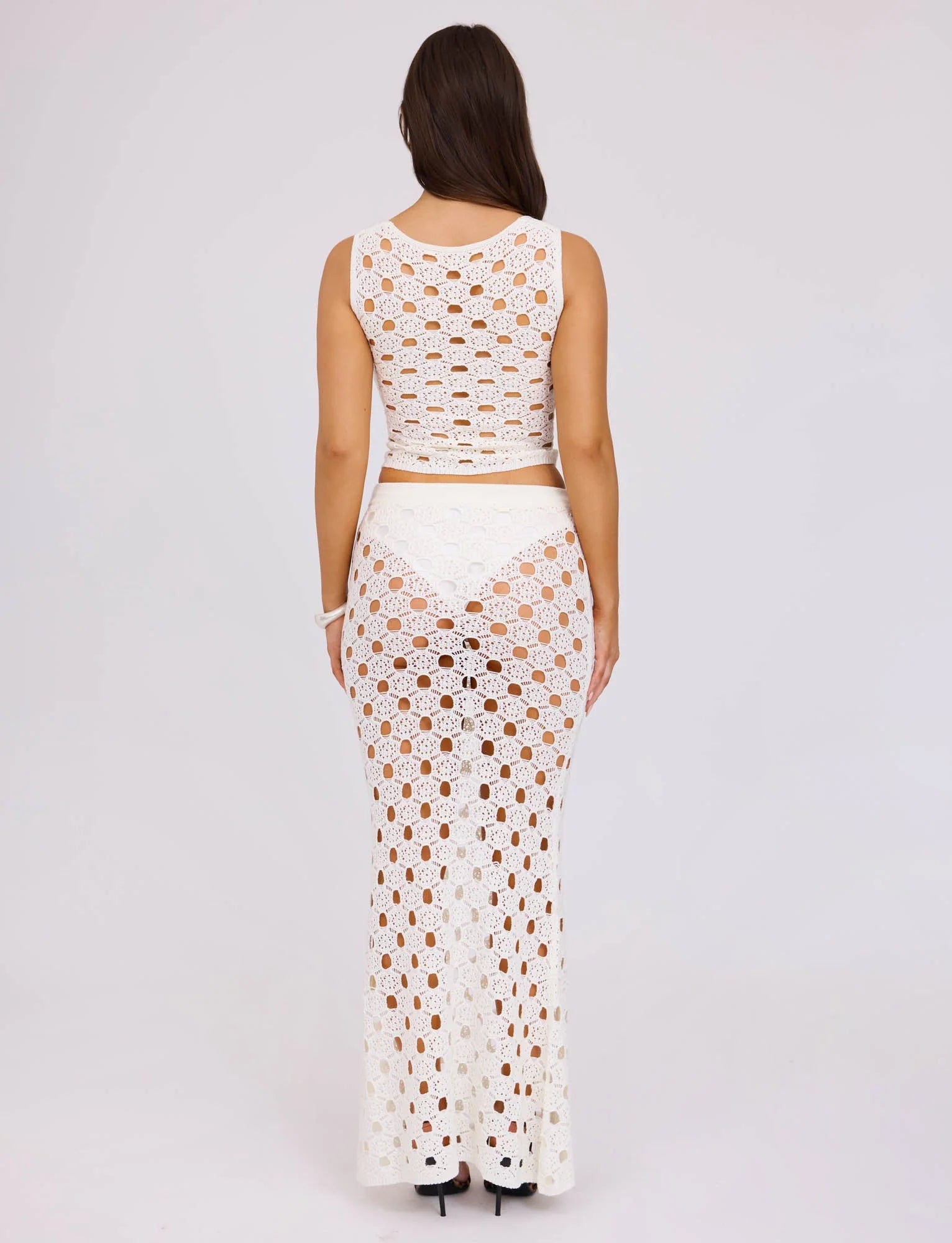 Spódnica maxi z dzianiny z odkrytym wzorem i topem