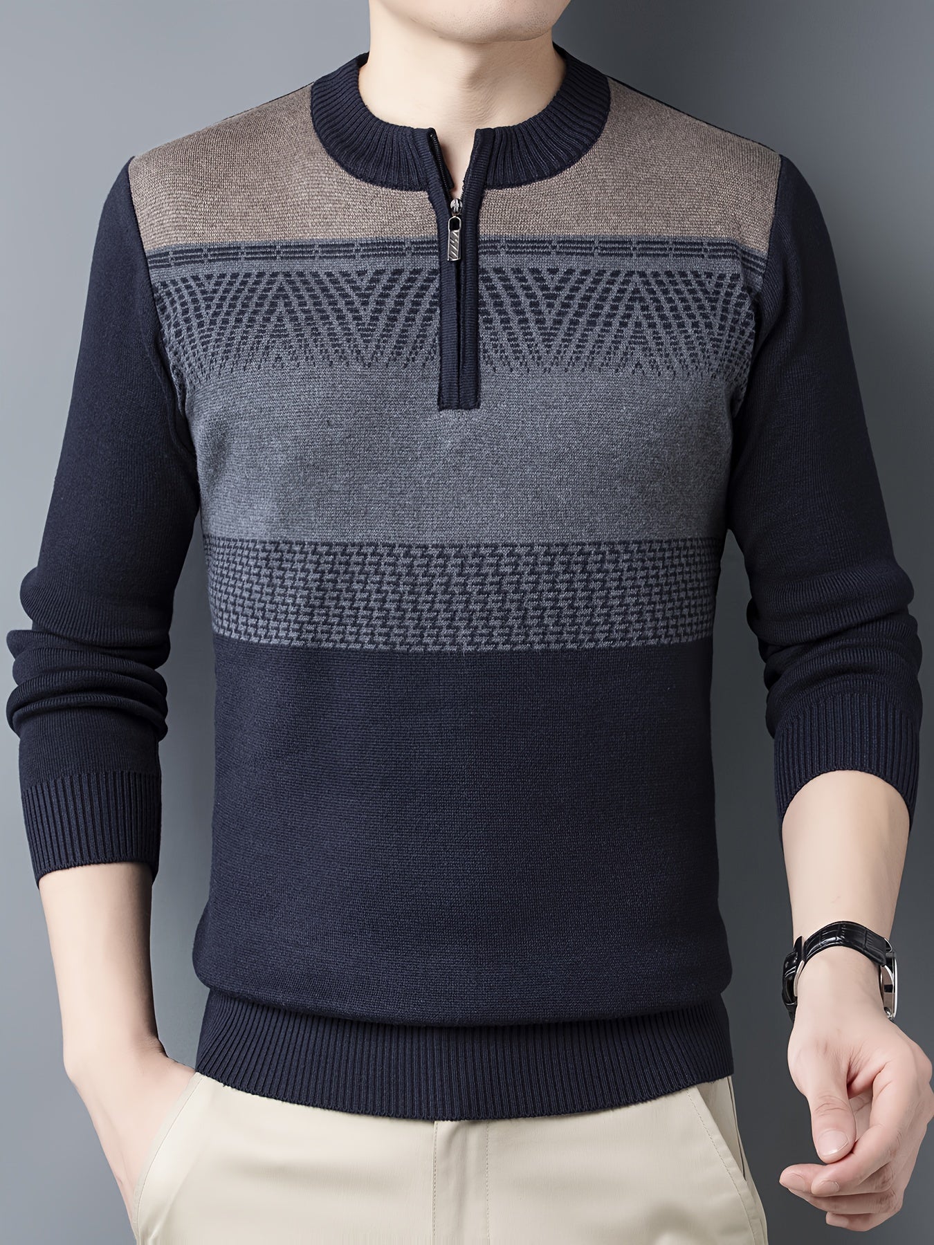 Sweter mêski z dzianiny w kolorze granatowym