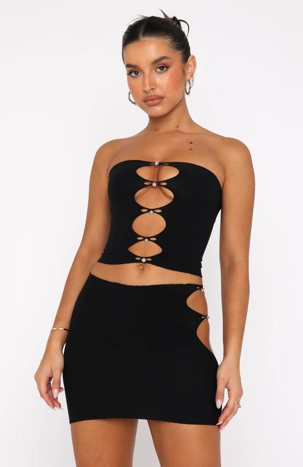 Trägerloses Crop-Top mit Bandeau-Ausschnitt w Schwarz