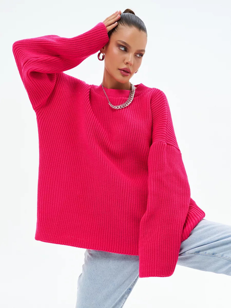 Luźny dzianinowy sweter w paski