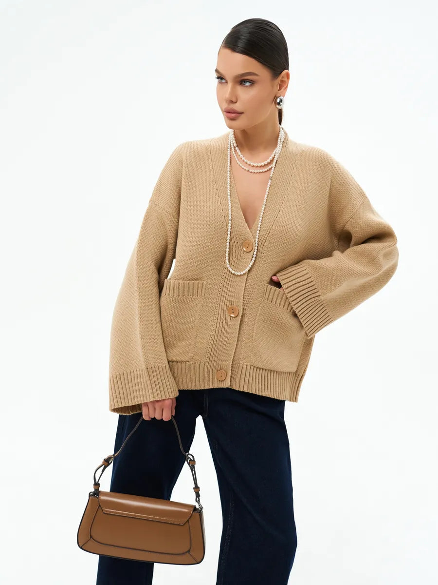 Oversize'owy gruby dzianinowy kardigan
