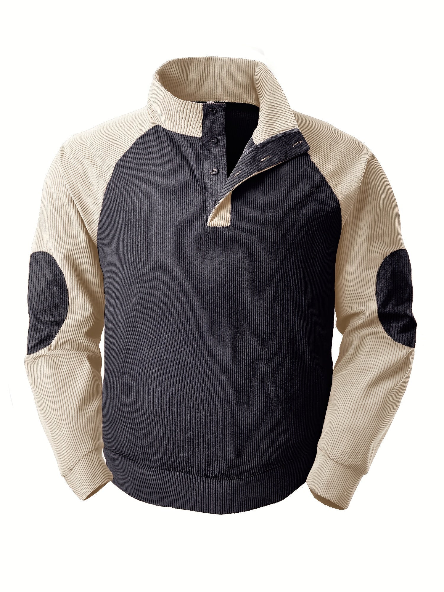 Prążkowana koszula Henley w stylu vintage z dęugimi rêkawami i stójką