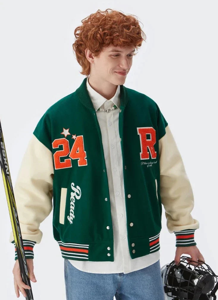 Kurtka bomber baseballowa w stylu vintage