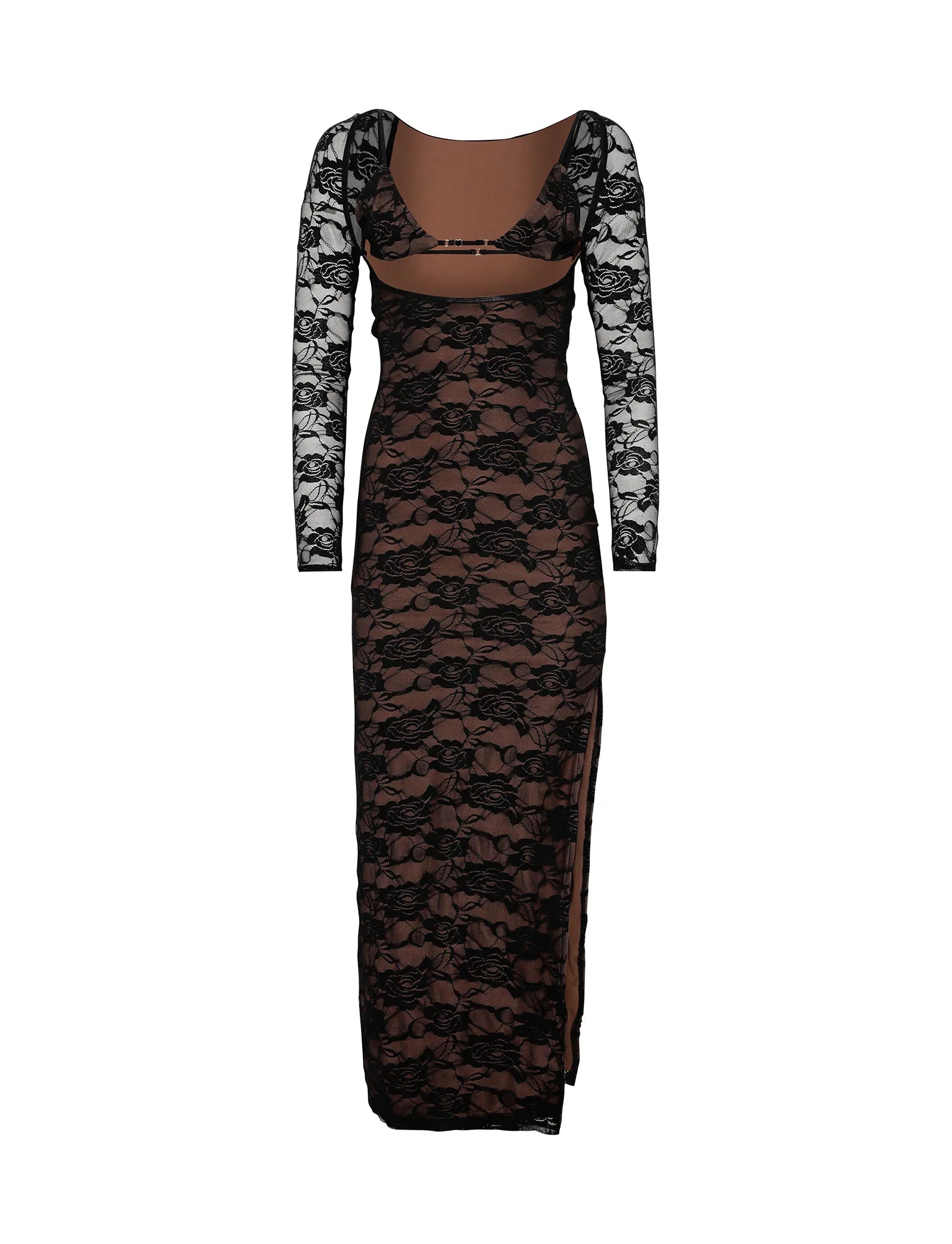 Elegancka sukienka maxi z czarnej koronki