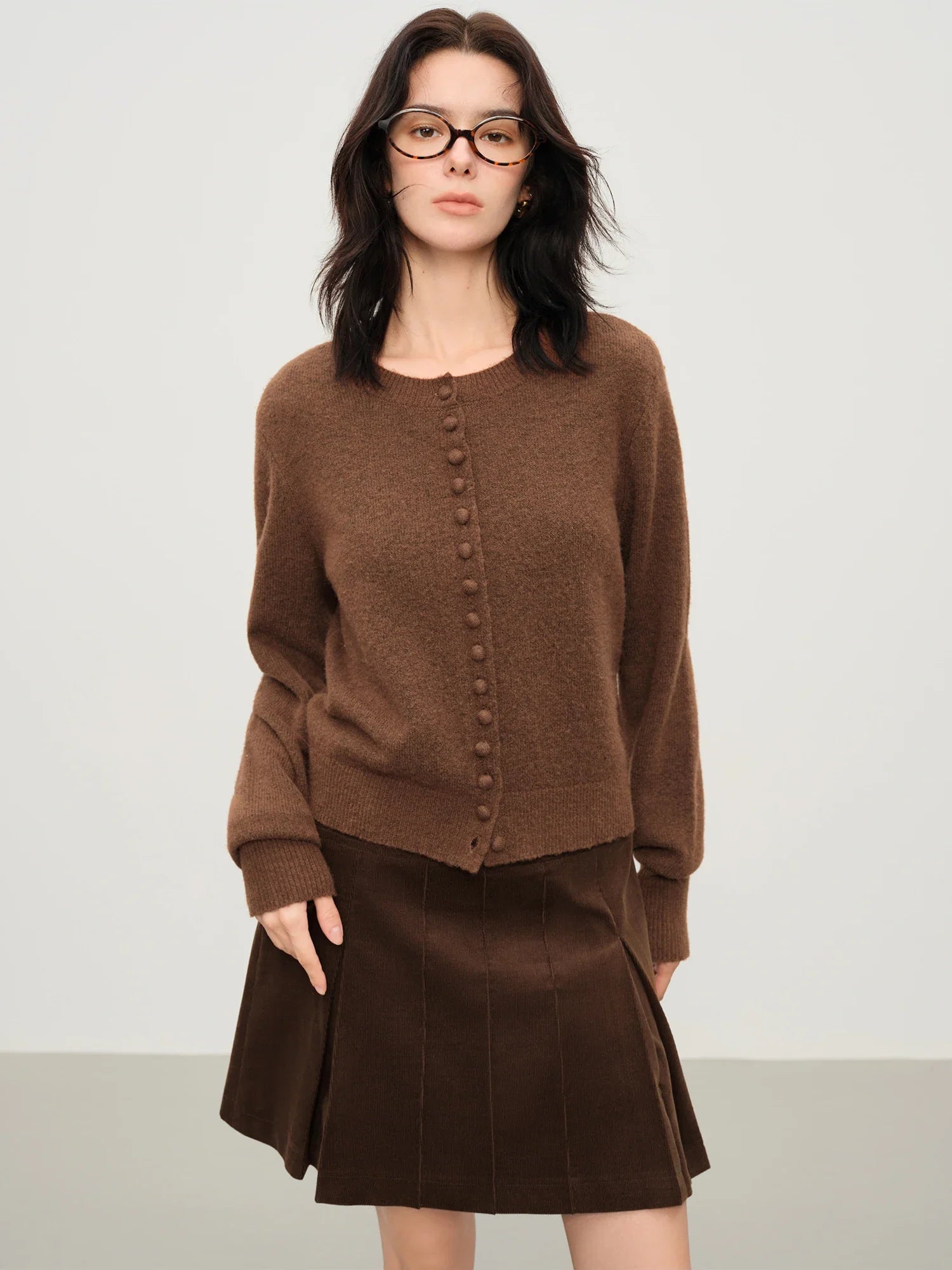 Kardigan z dzianiny mieszanej z wełnianymi guzikami