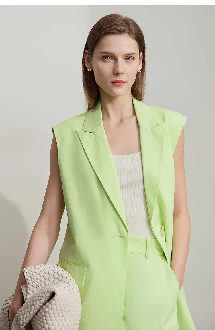 Luźny komplet z bawełny i lnu: kamizelka i spodenki