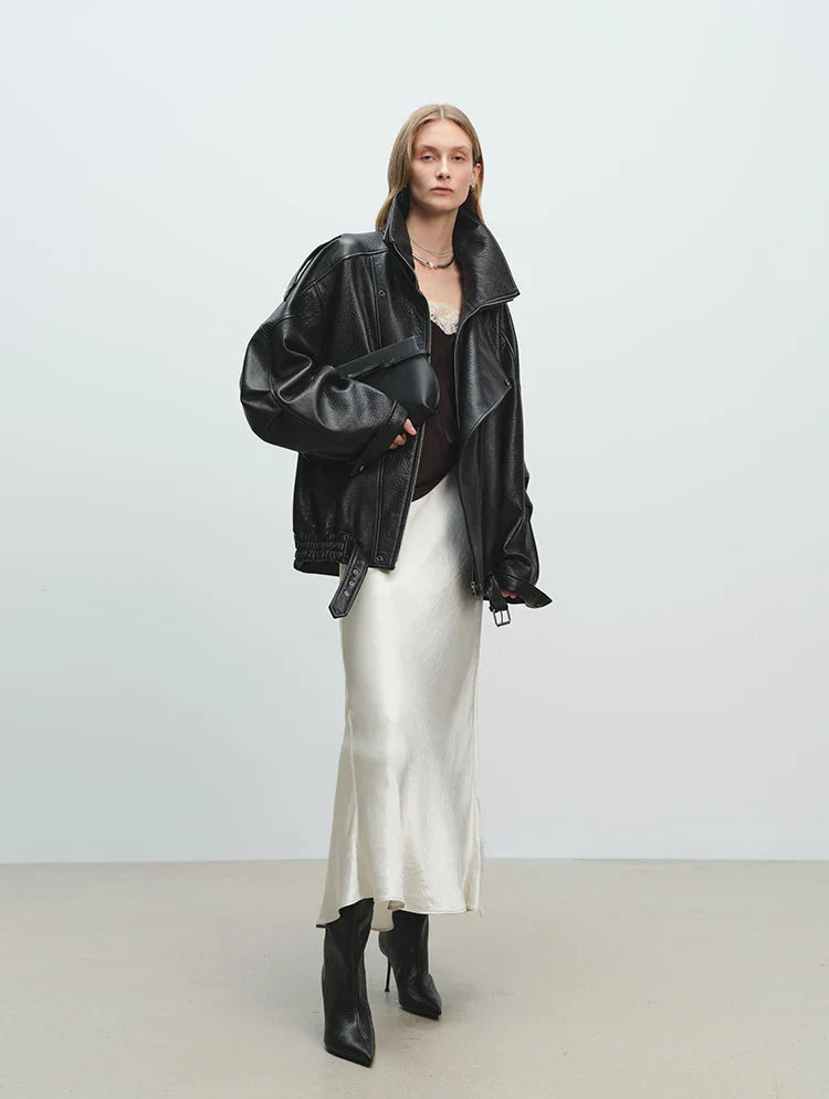 Miękka, skórzana kurtka oversize