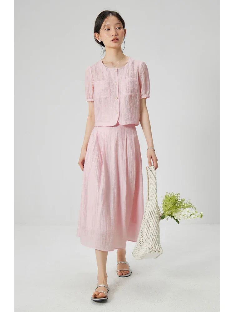 Luźny, swobodny komplet z topem i spódnicą