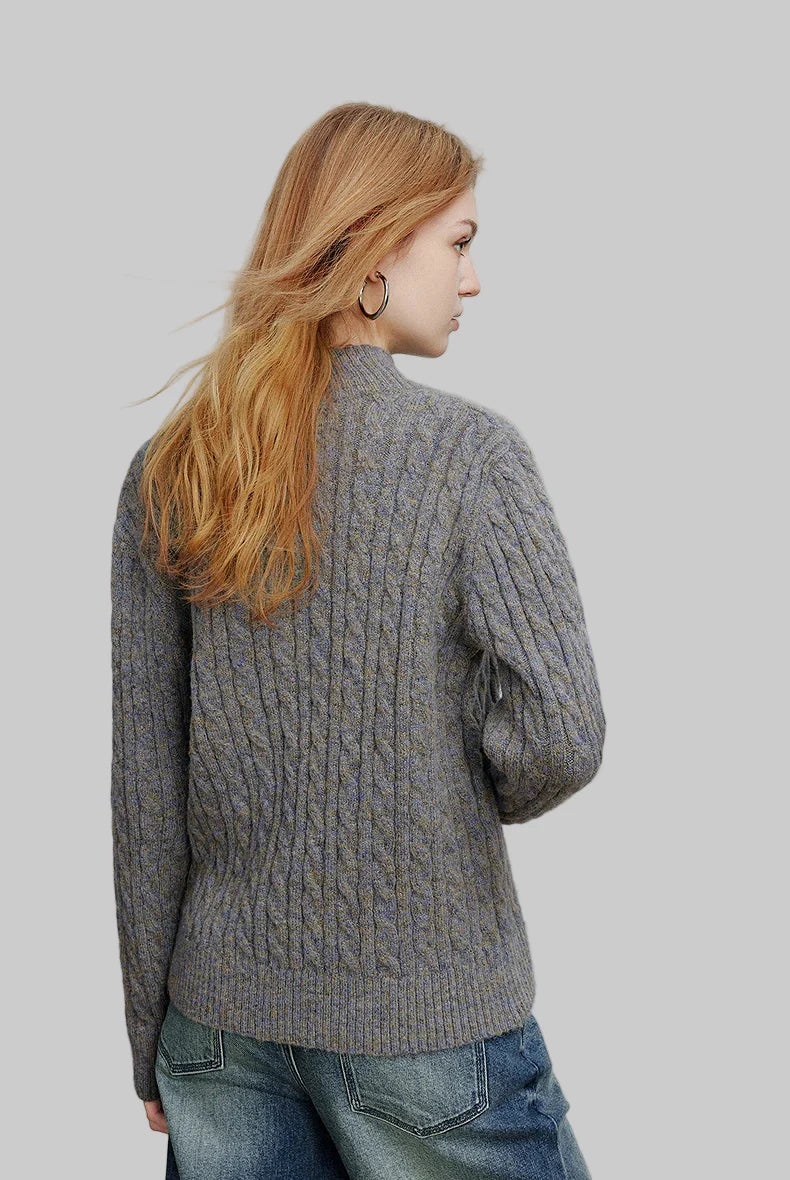 Sweter z dzianiny z wysokim kołnierzem i zamkiem błyskawicznym