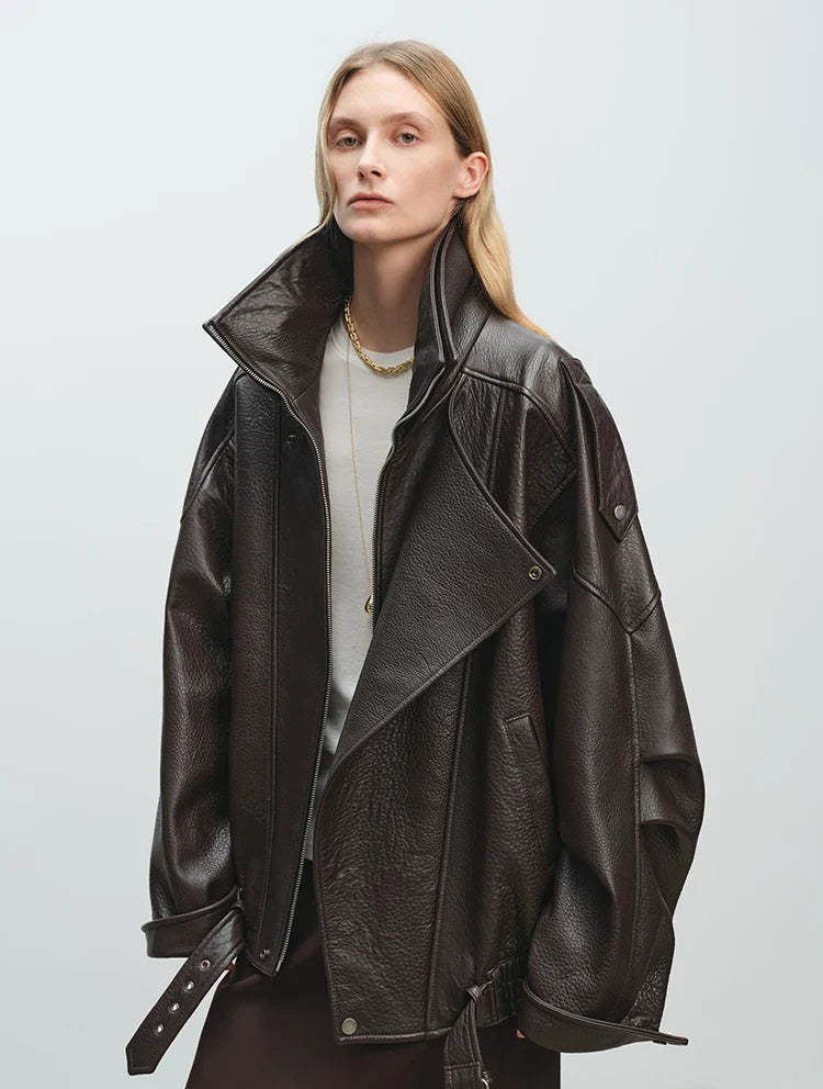 Miękka, skórzana kurtka oversize