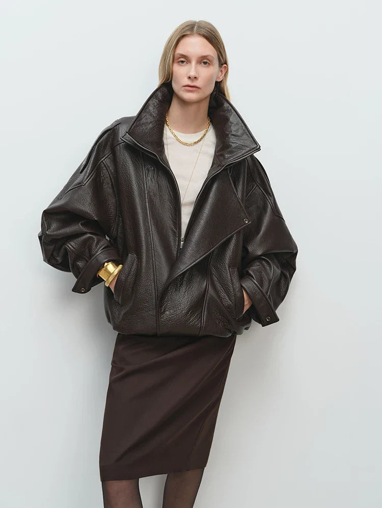 Miękka, skórzana kurtka oversize