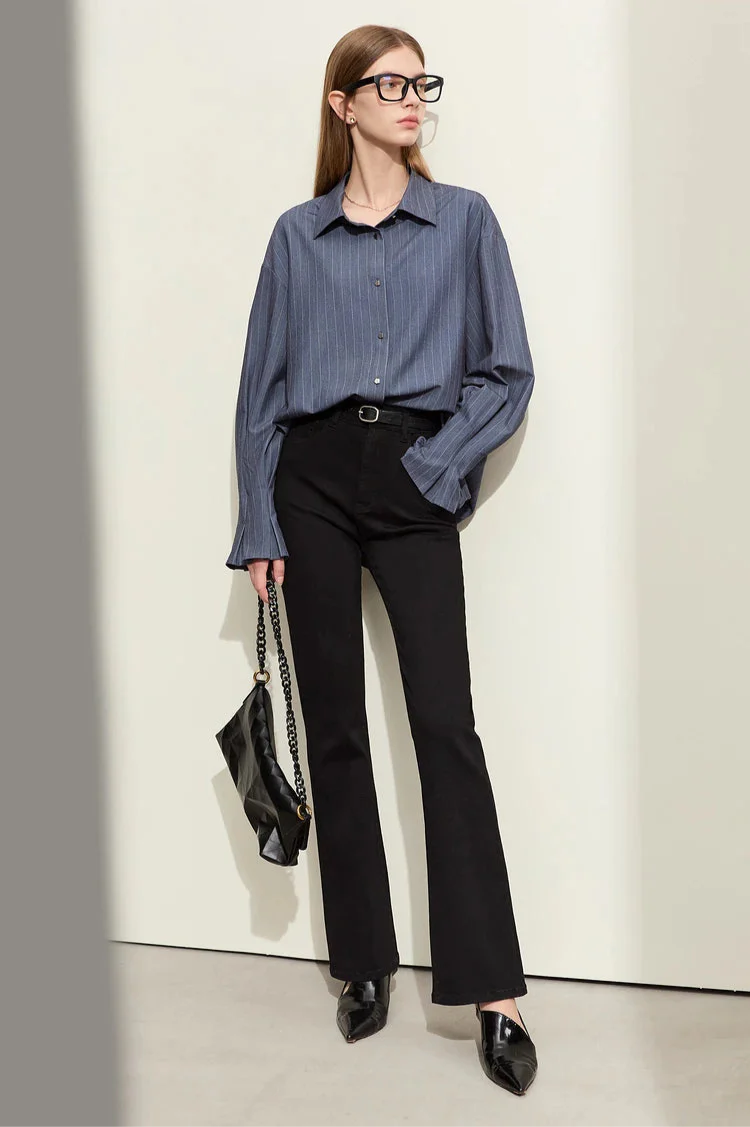 Luźna koszula w paski z długim rękawem