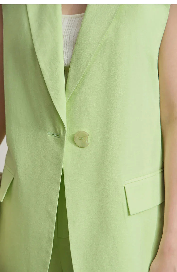 Luźny komplet z bawełny i lnu: kamizelka i spodenki