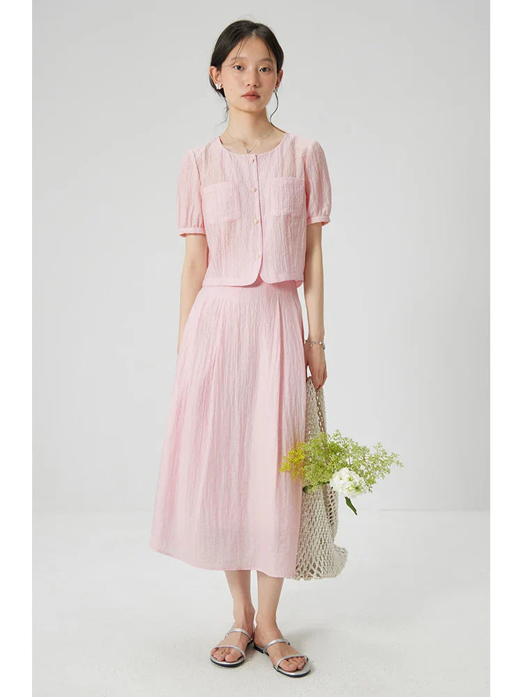 Luźny, swobodny komplet z topem i spódnicą