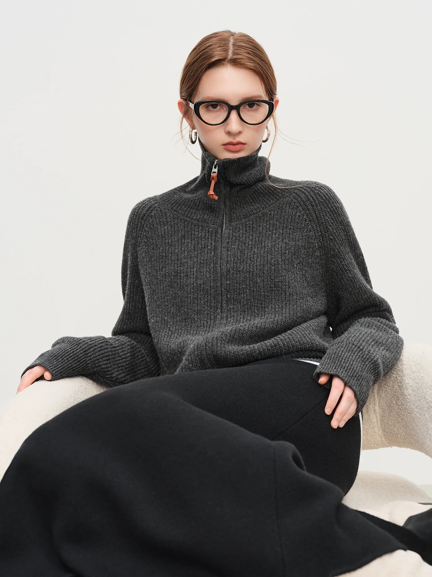 Kardigan z dzianiny z mieszanki wełny z podwójnym zamkiem błyskawicznym