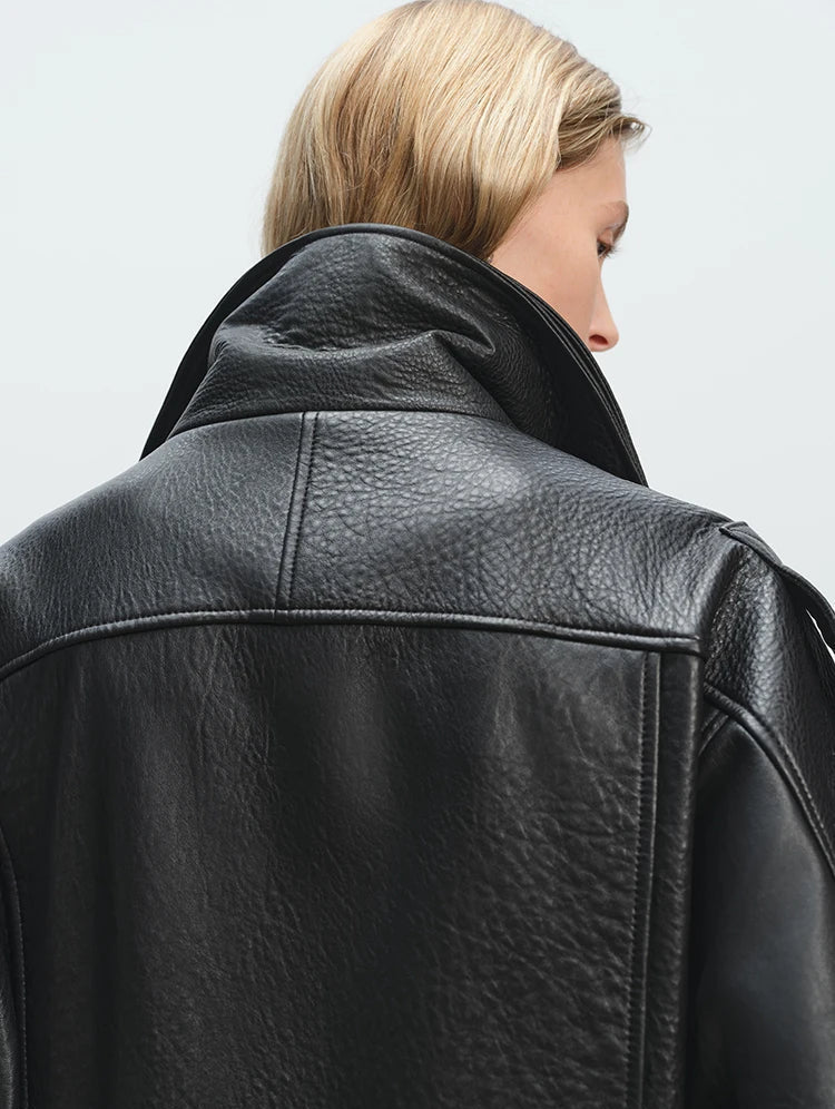 Miękka, skórzana kurtka oversize