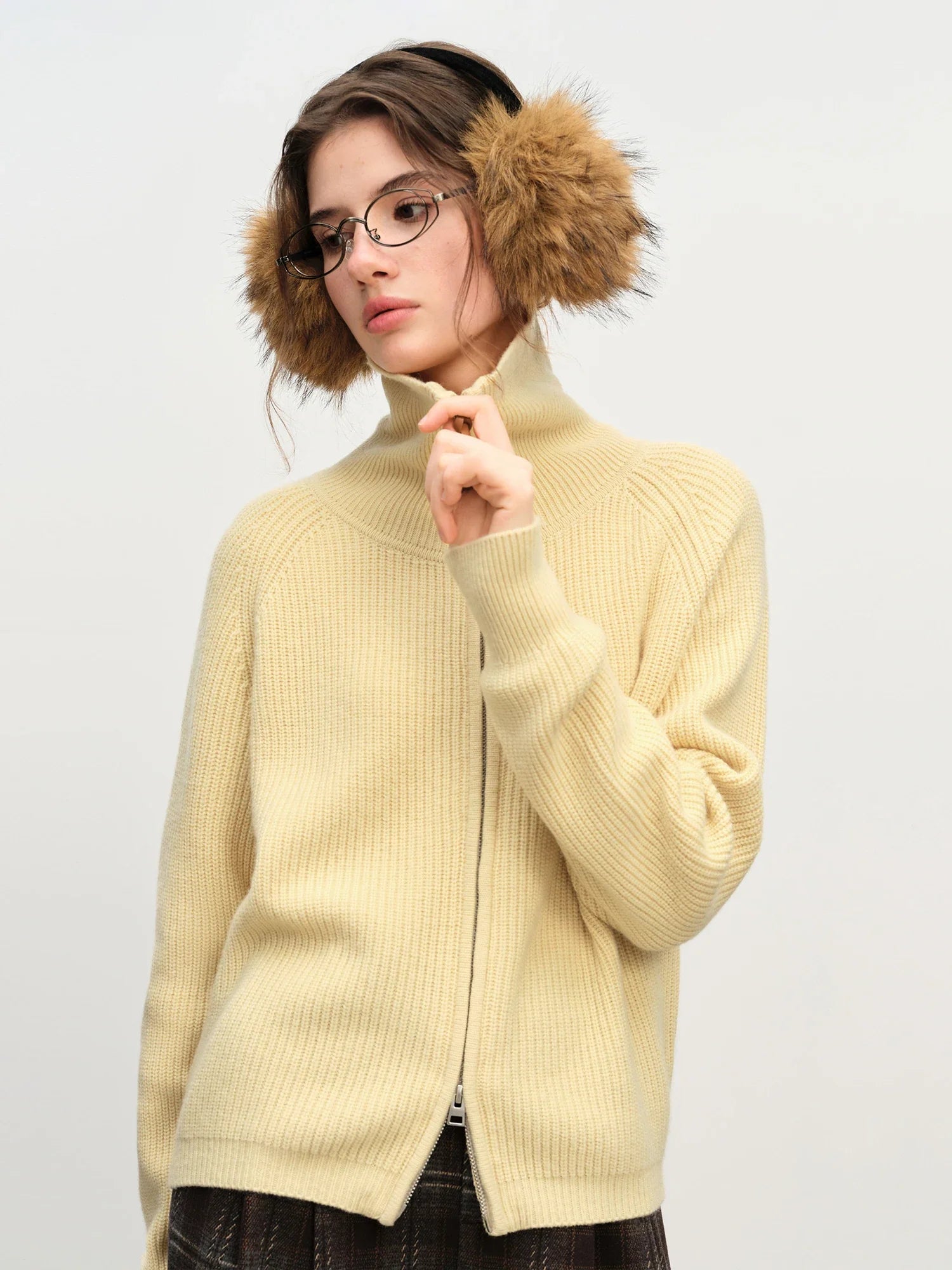 Kardigan z dzianiny z mieszanki wełny z podwójnym zamkiem błyskawicznym