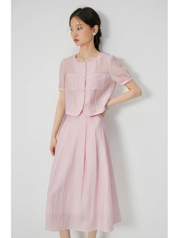 Luźny, swobodny komplet z topem i spódnicą