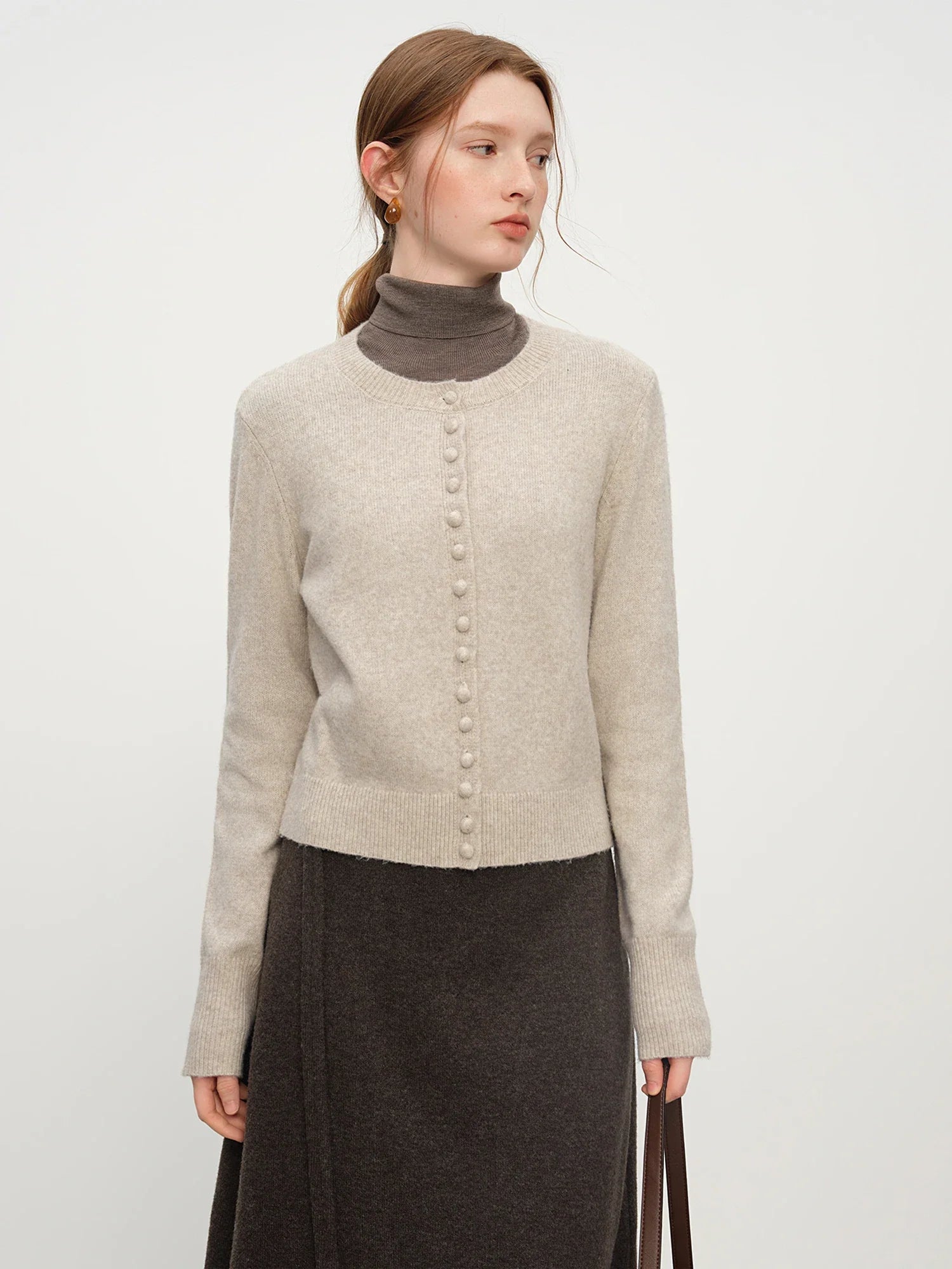 Kardigan z dzianiny mieszanej z wełnianymi guzikami