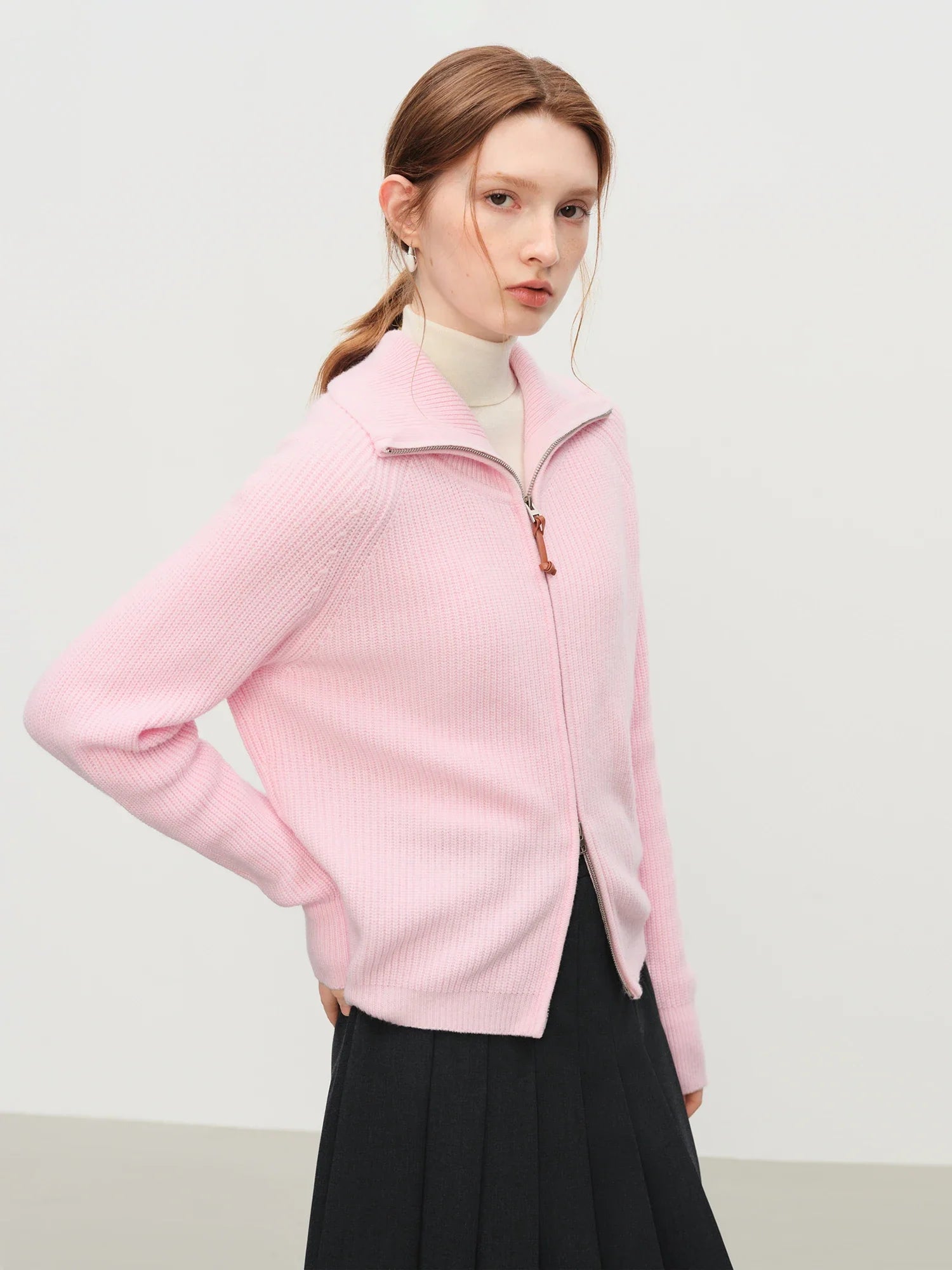 Kardigan z dzianiny z mieszanki wełny z podwójnym zamkiem błyskawicznym