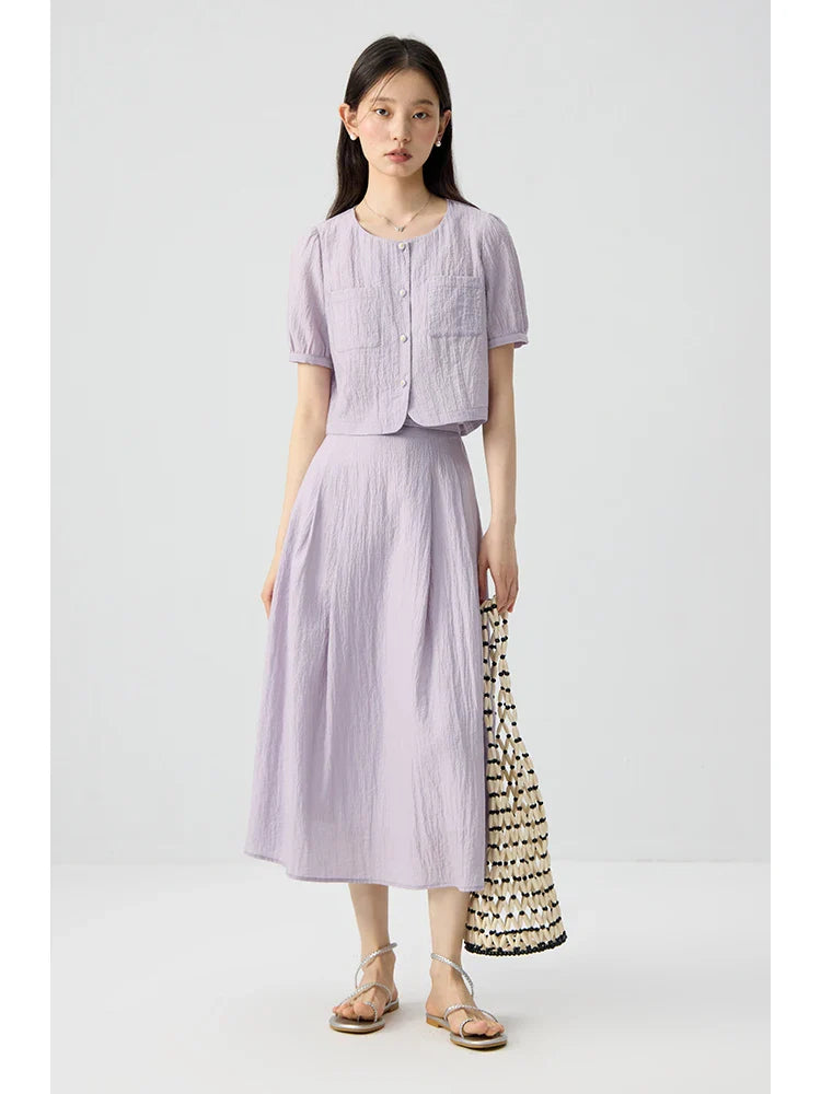 Luźny, swobodny komplet z topem i spódnicą