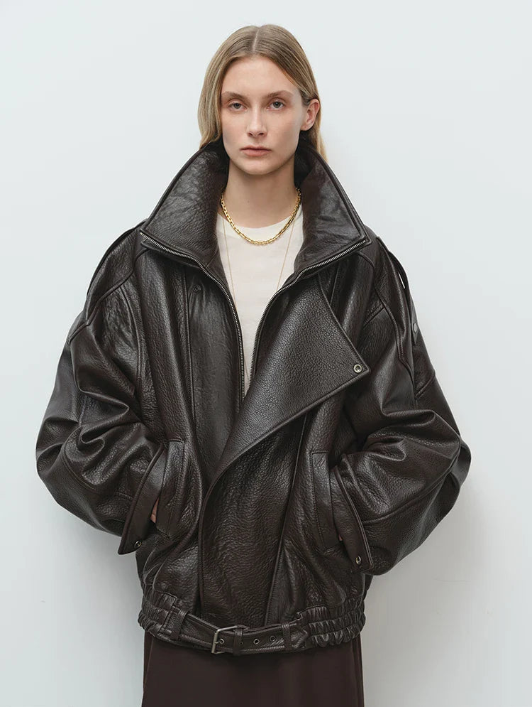 Miękka, skórzana kurtka oversize