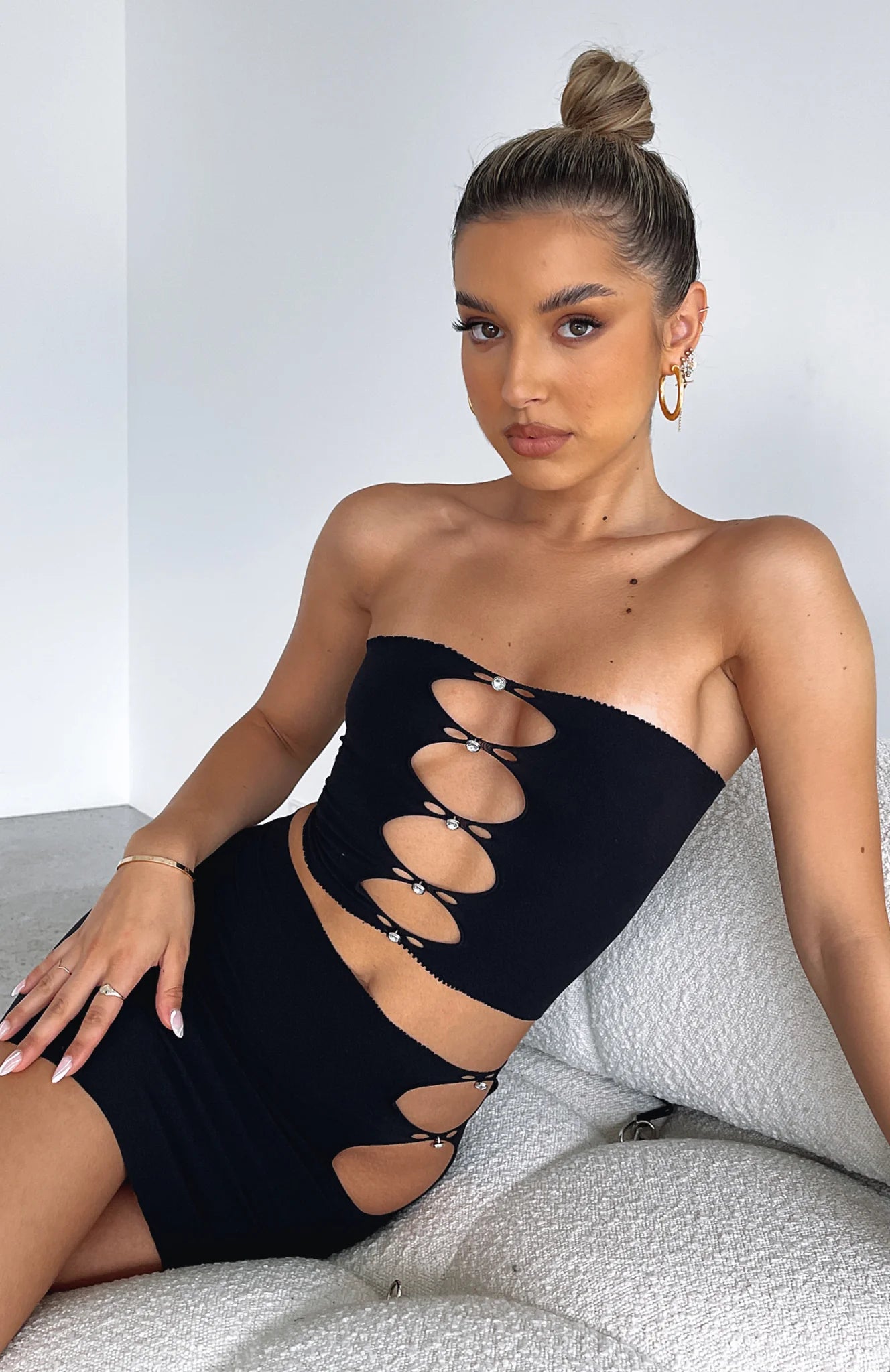 Trägerloses Crop-Top mit Bandeau-Ausschnitt w Schwarz