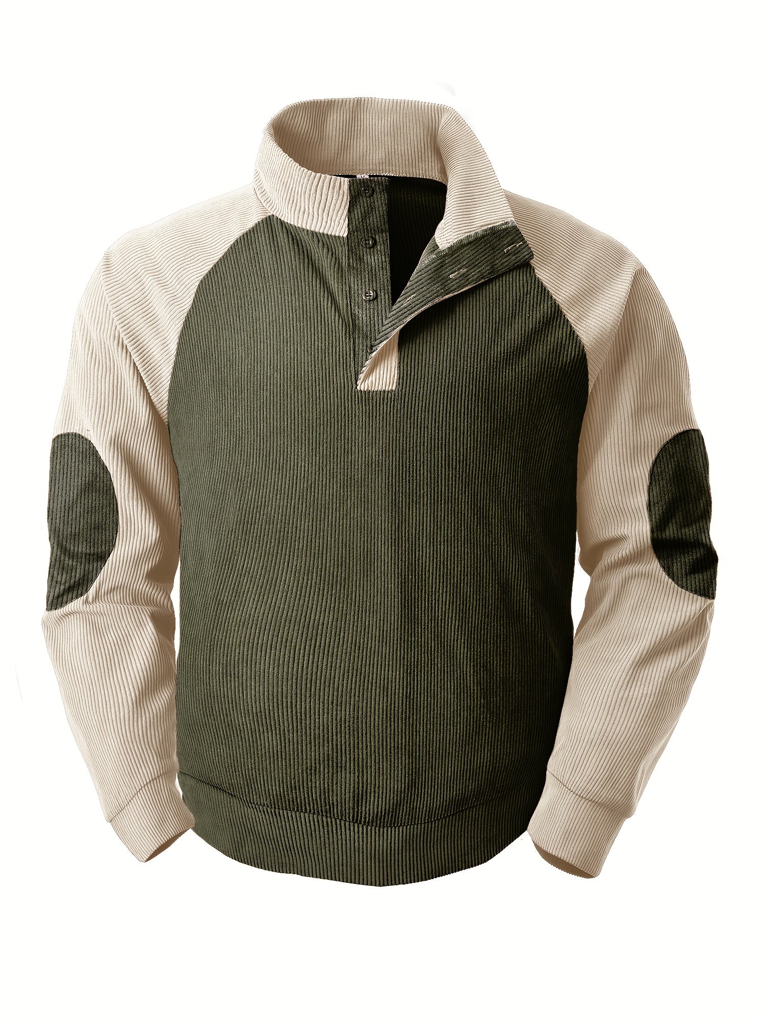 Prążkowana koszula Henley w stylu vintage z dęugimi rêkawami i stójką