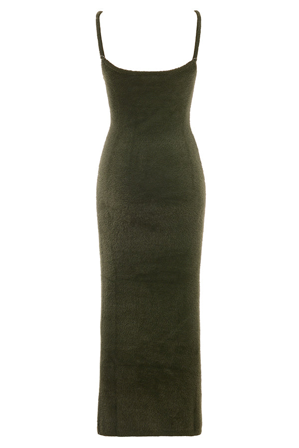 Sukienka maxi z miêkkiej, puszystej dzianiny w kolorze khaki