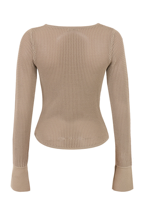 Dzianinowy top w kolorze taupe z dęugim rêkawem i mini spódniczką