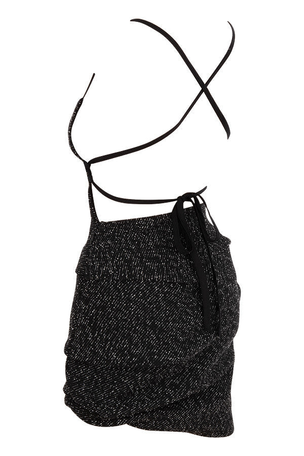 Czarna drapowana mini sukienka w kolorze bouclé