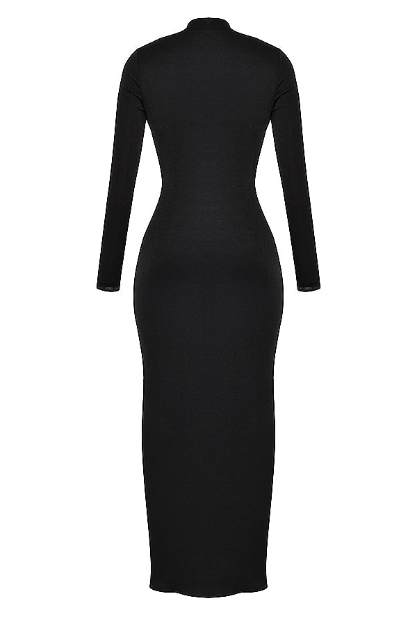 Czarna drapowana sukienka maxi