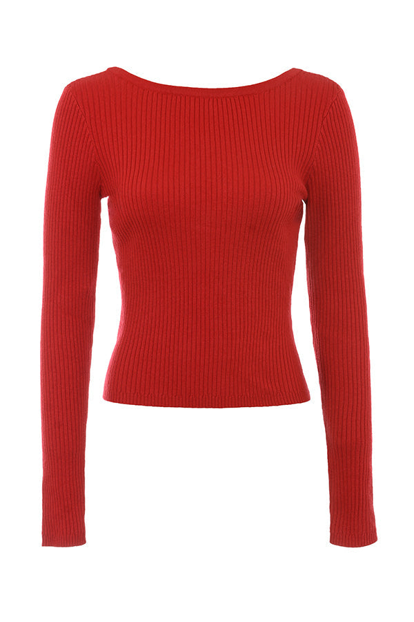 Sweter z mieszanki kaszmiru w kolorze szkaręatnym, z kokardką
