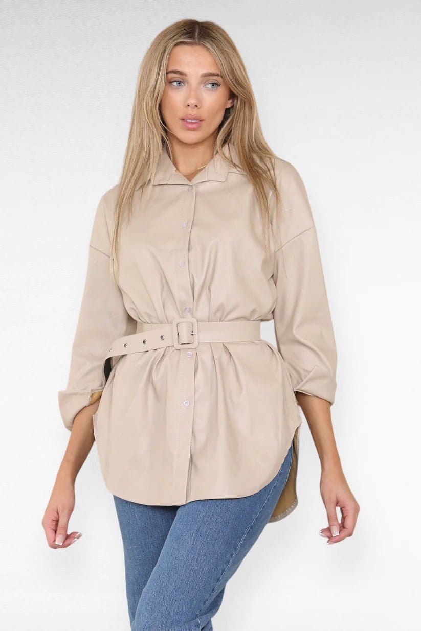 Top ze sztucznej skóry z paskiem